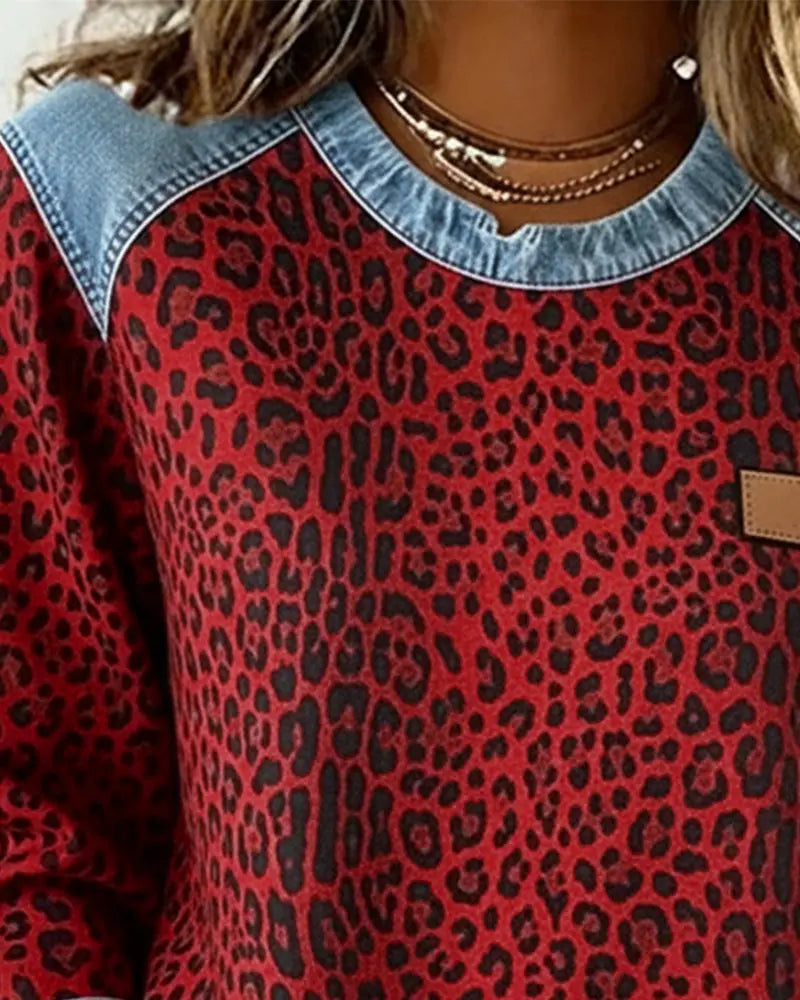 Krassimira - Top a Maniche Lunghe Con Stampa Leopardata