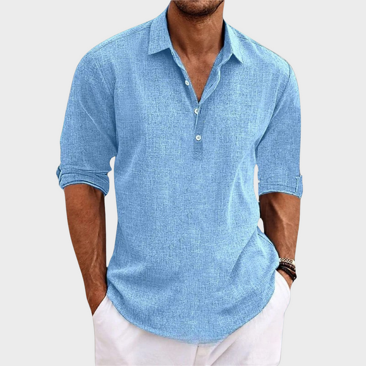 Ehrhard - Camicia Casual in Cotone e Lino a Maniche Lunghe