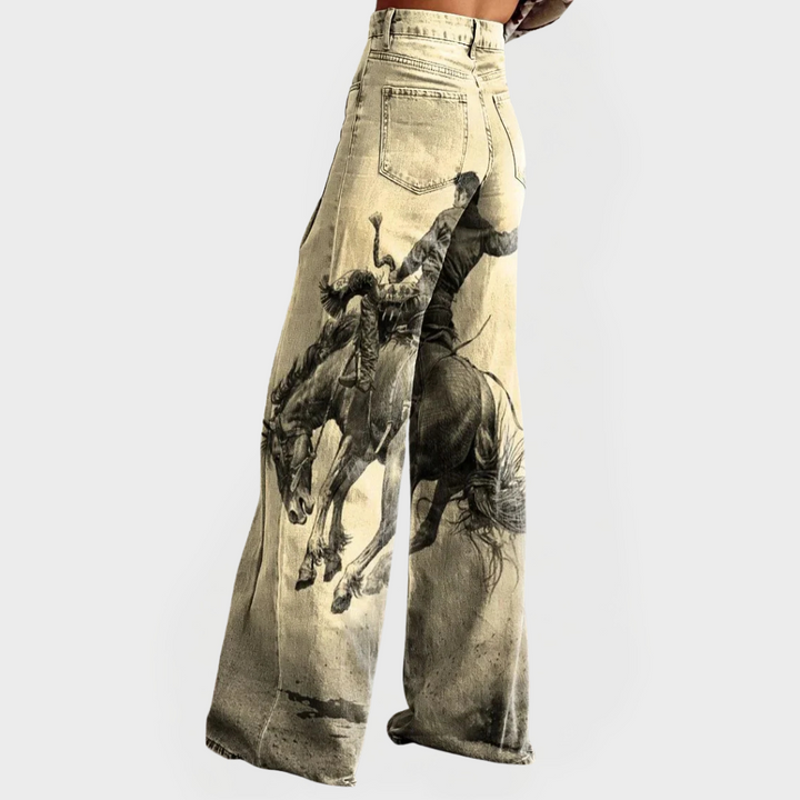 Lottie - Jeans in Denim a Gamba Larga con Stampa Western
