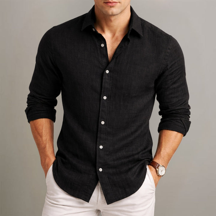 Dilshan - Camicia Casual in Cotone e Lino Con Bottoni