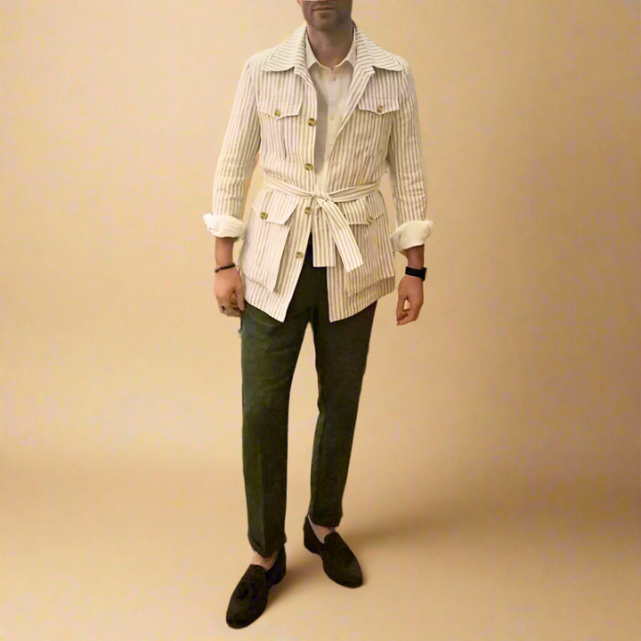 Davion - Camicia Casuale Con Cintura E Tasche Multiple