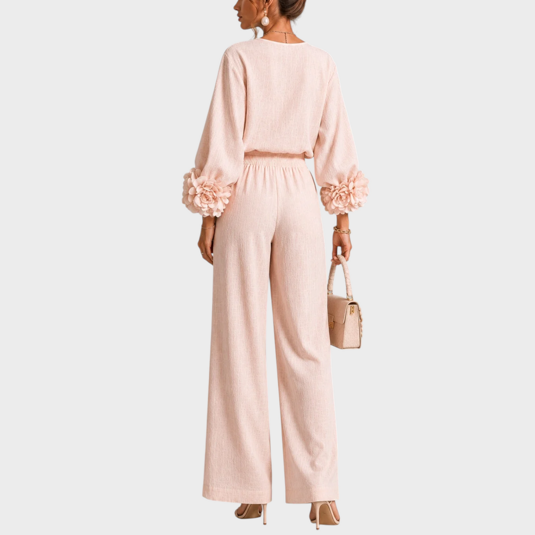 Mersada - Set Composto da Maglia a Maniche Lunghe con Polsini Floreali e Pantaloni a Gamba Larga