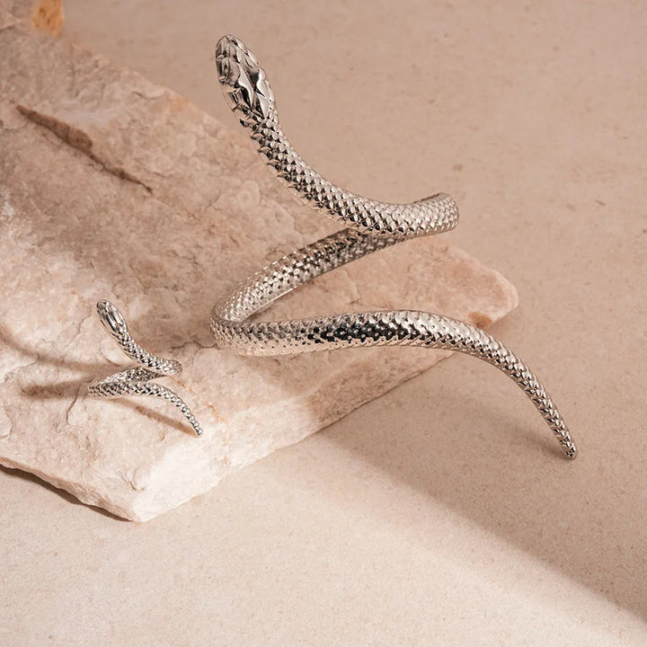 Zevella - Set Composto Da Bracciale E Anello Con Motivo a Serpente Scolpito