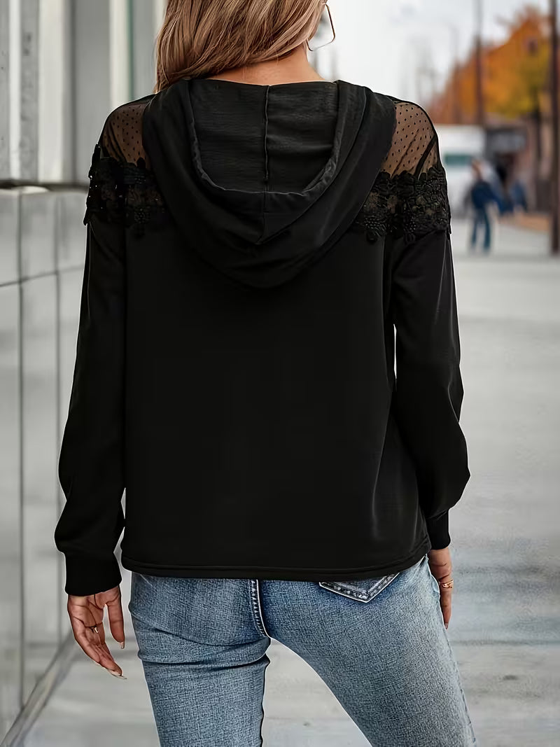 Azina - Top Elegante Con Cappuccio in Pizzo E Rete