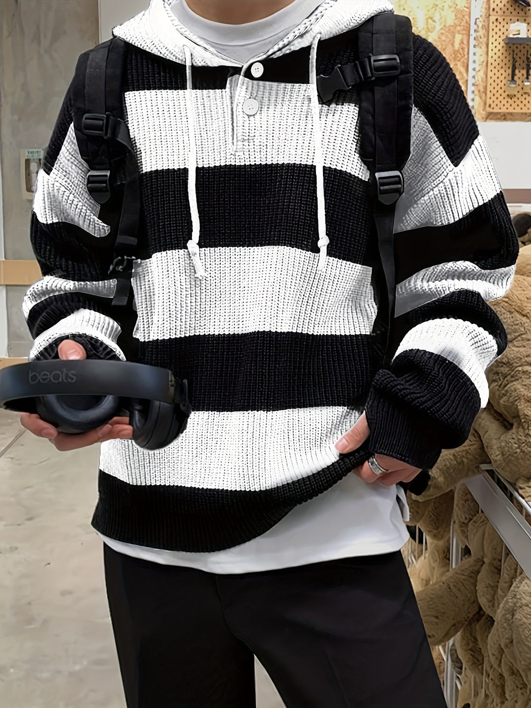 Tenzin - Felpa Oversize Con Cappuccio In Maglia a Righe