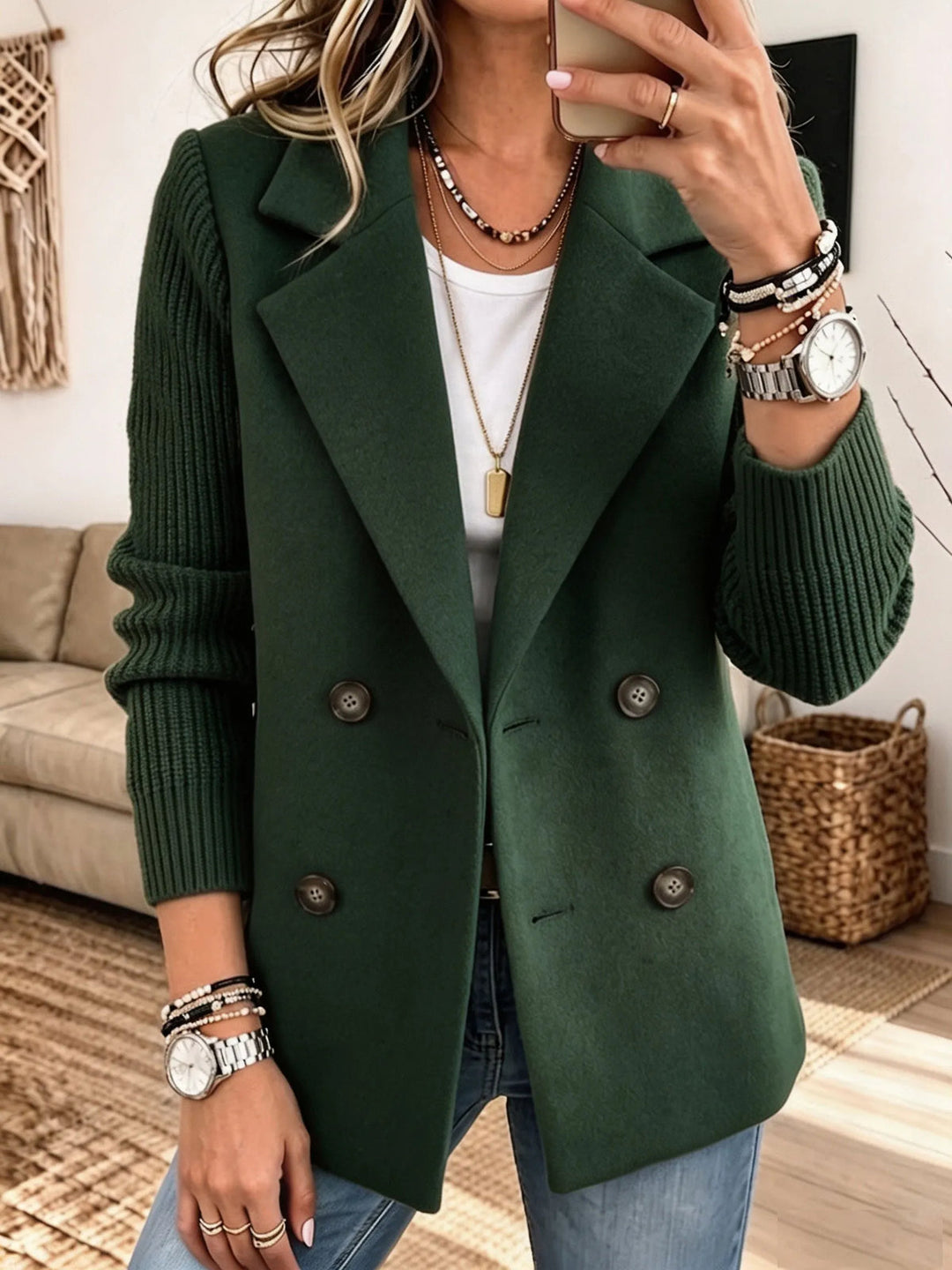 Winchell - Giacca Autunnale Alla Moda Con Maniche Lavorate a Maglia