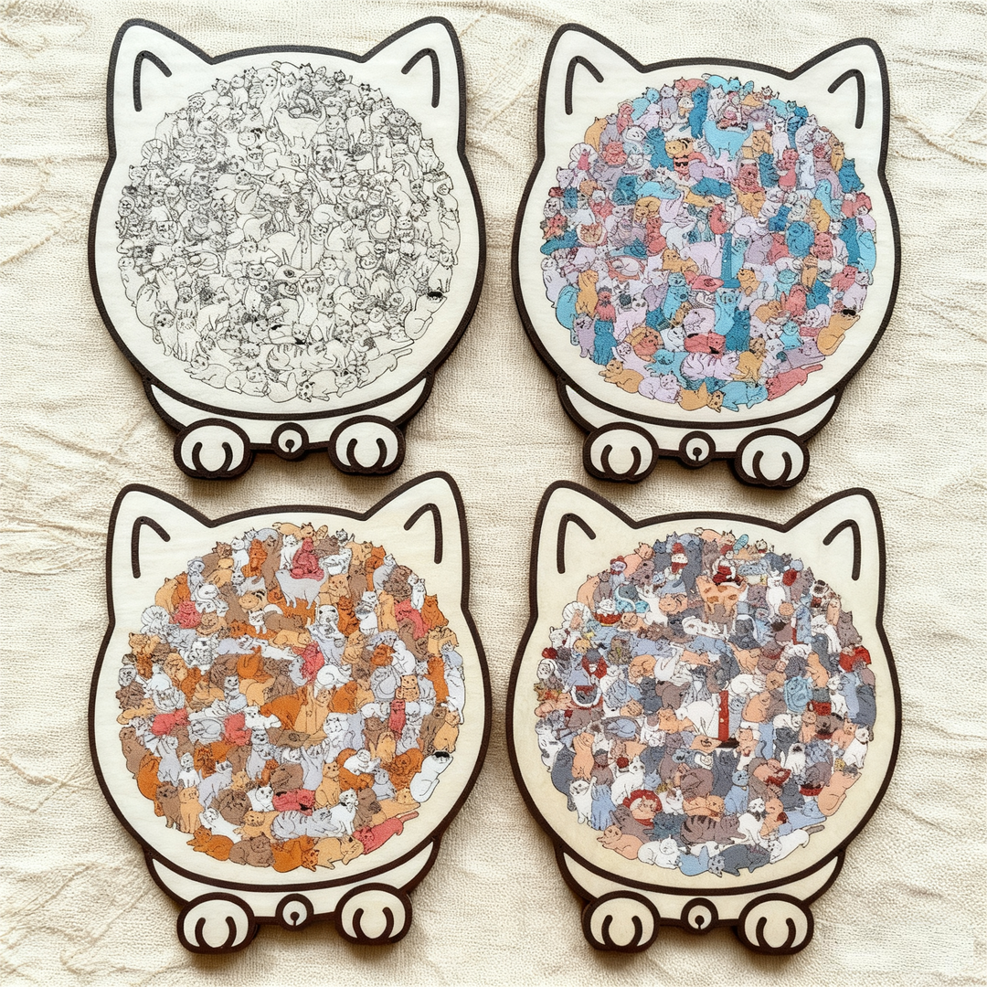 KittyCluster - Puzzle In Legno a Forma Di Gatto Da 135 Pezzi