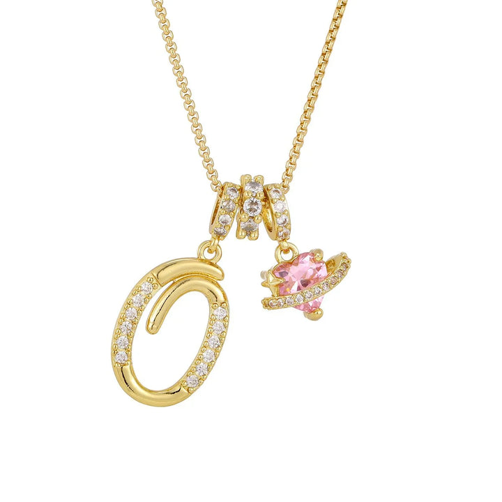 Nerute - Collana Con Iniziale e Ciondolo a Forma di Cuore Rosa
