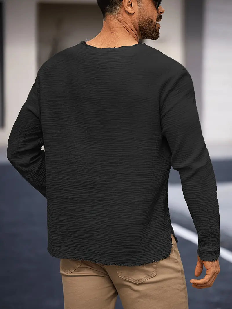 Demetrio - Camicia Casual Comoda a Maniche Lunghe Con Scollo a V