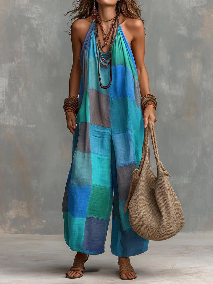 Meriny - Tuta Intera Patchwork Con Scollo all'Americana e Gamba Larga