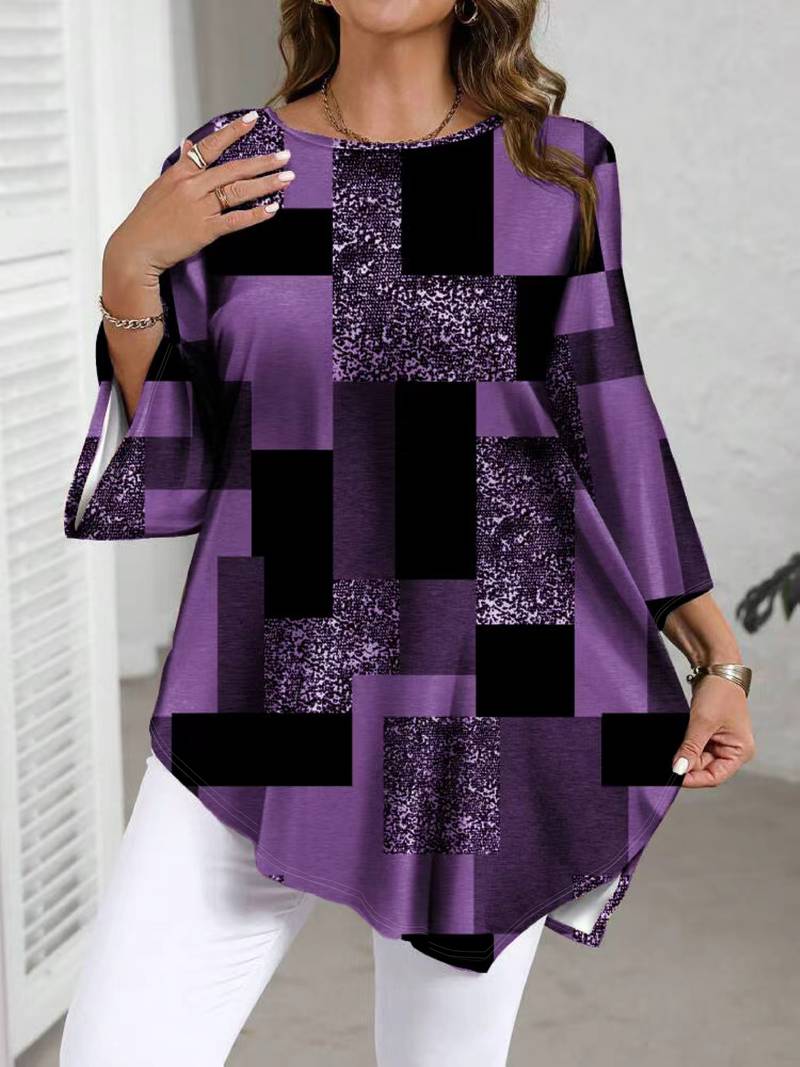 Nurit - Camicetta Oversize a Quadri Con Stampa e Maniche Corte
