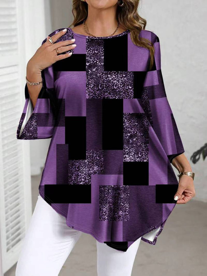Nurit - Camicetta Oversize a Quadri Con Stampa e Maniche Corte