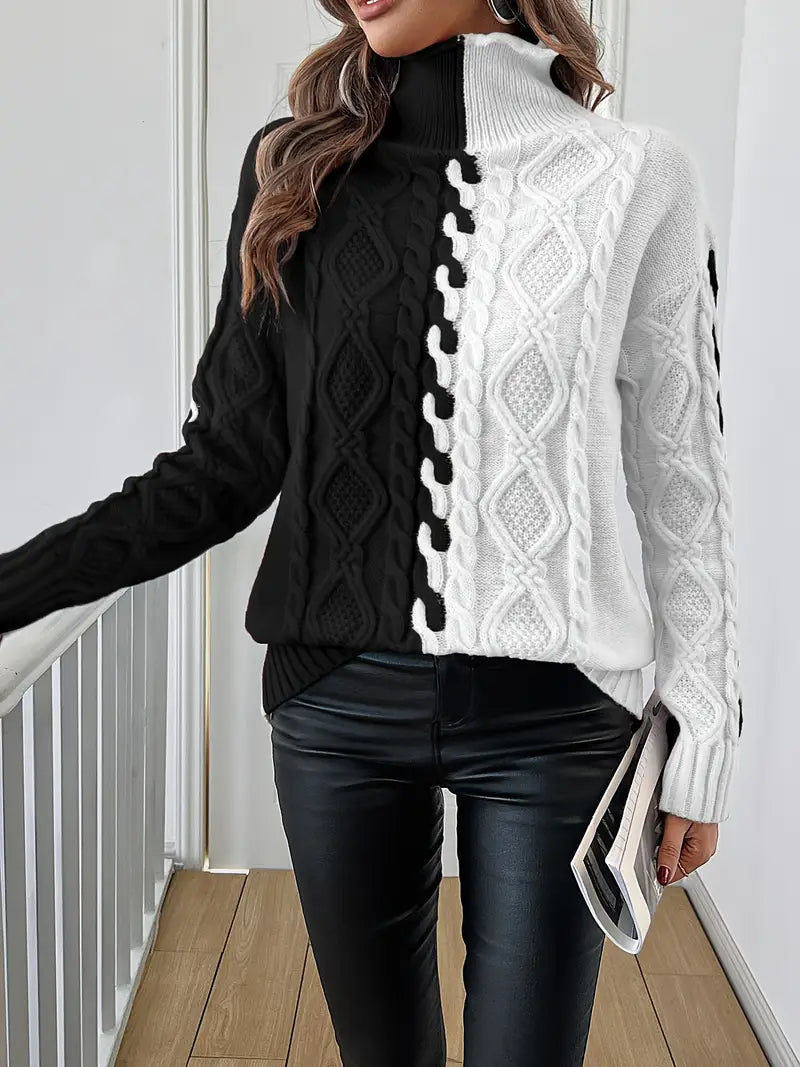 Leovia - Elegante Maglione a Righe Con Collo Alto