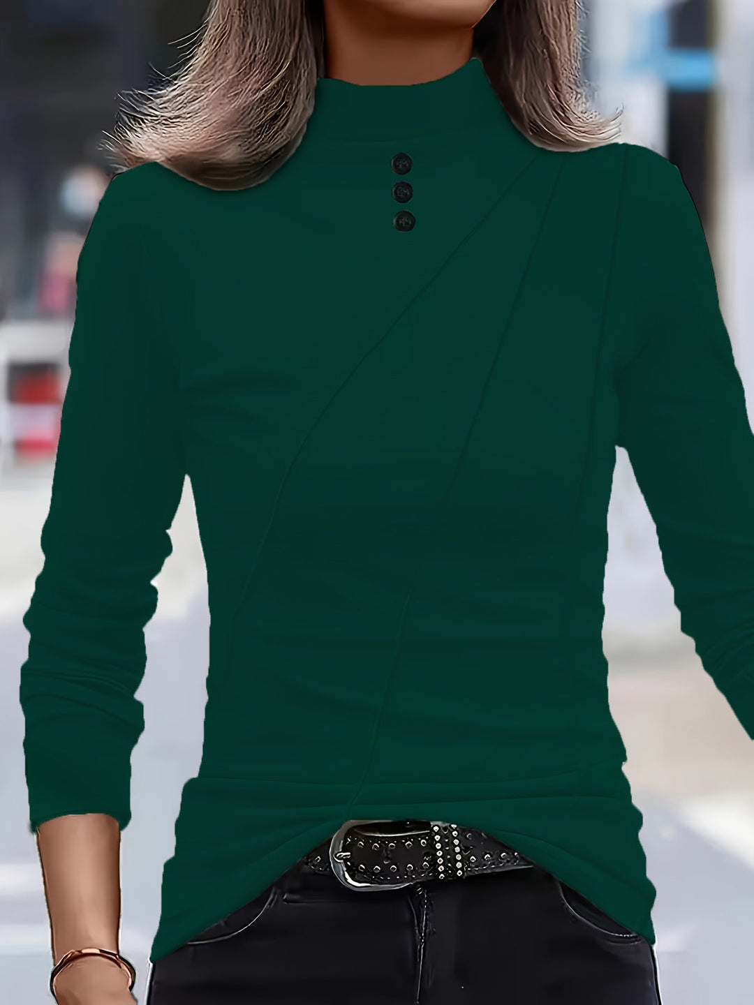 Aizhana - Elegante Camicia a Maniche Lunghe Con Collo Alto
