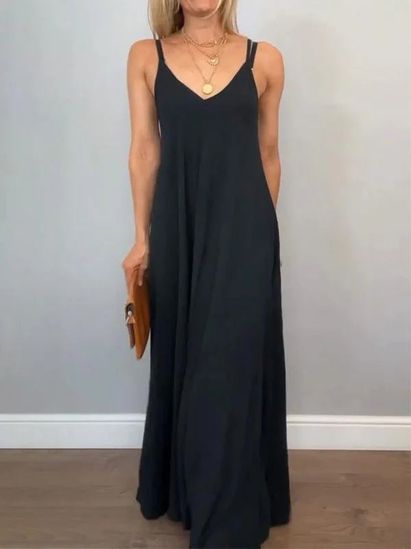 Jolanta - Elegante Cotone e Lino Scollo a V Abito