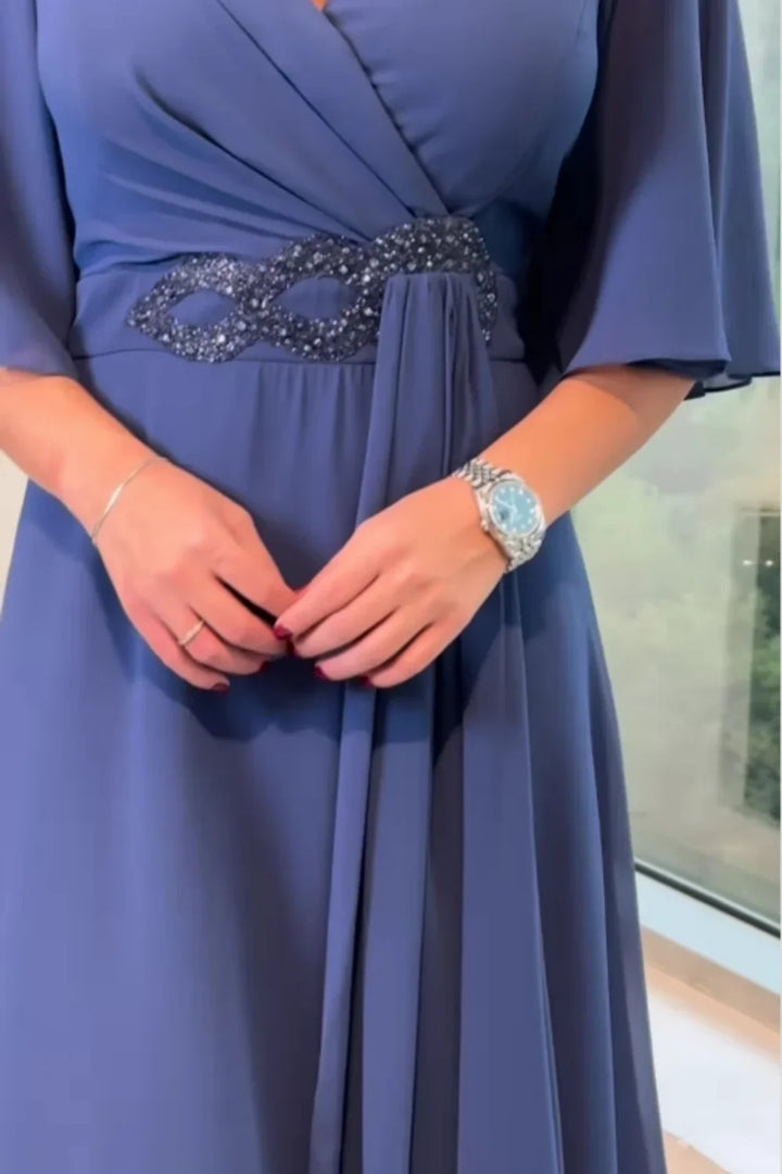 Bhagya - Elegante Abito lungo in Chiffon Con Scollo a V