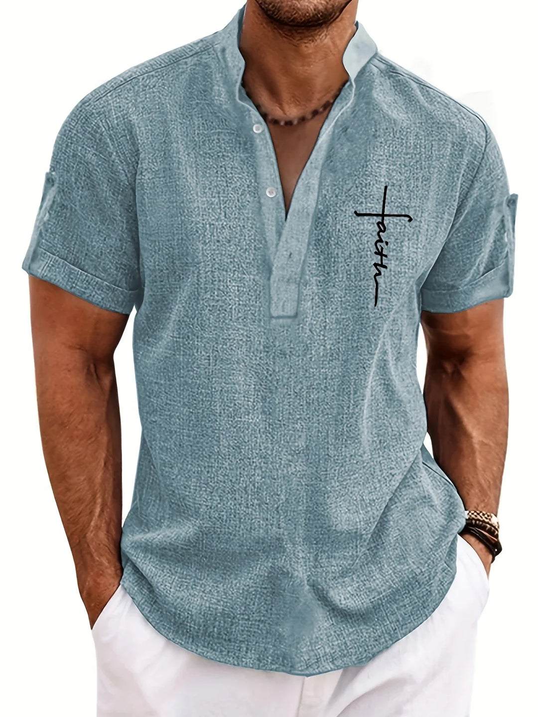 Elliott - Elegante Camicia a Maniche Corte Con Collo Alto