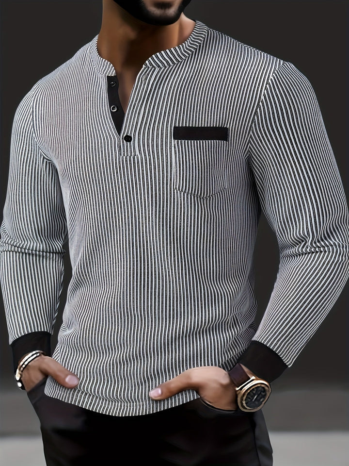 Deegan - Camicia Henley a Maniche Lunghe Con Colletto a Righe in Tessuto Testurizzato