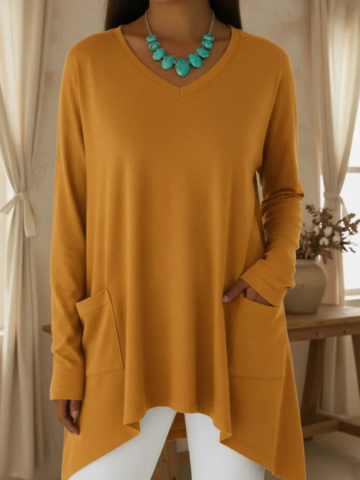 Boglarka - Maglione Ampio Con Scollo a V e Orlo Irregolare