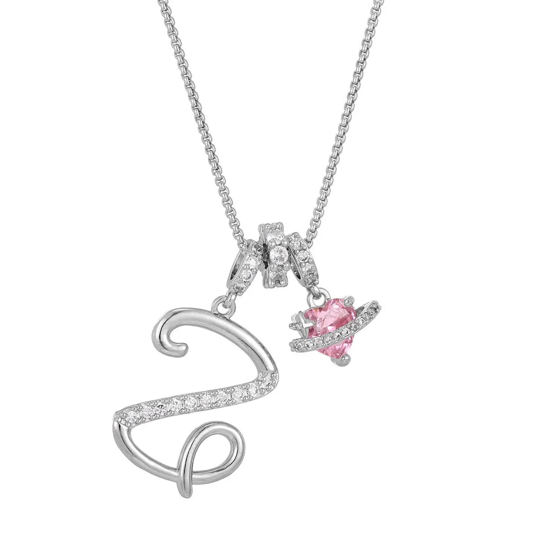 Nerute - Collana Con Iniziale e Ciondolo a Forma di Cuore Rosa