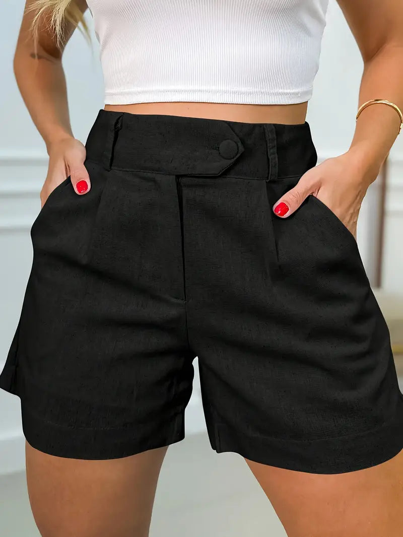 Annora - Pantaloncini Casuale a Vita Alta Con Bottoni