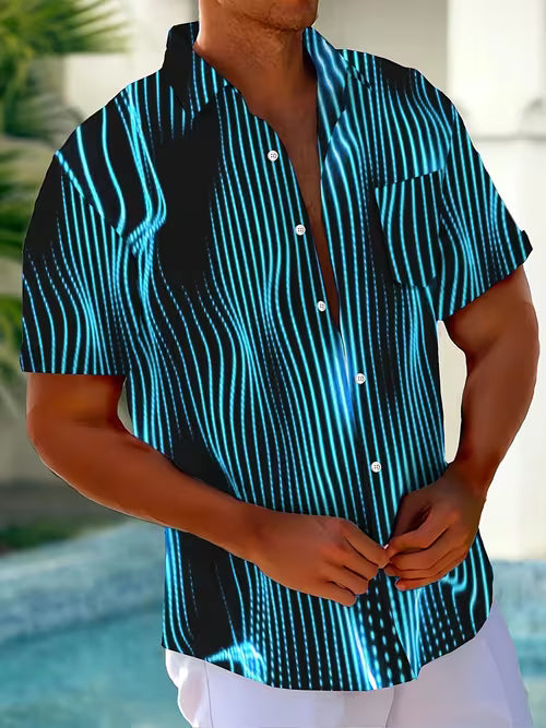 Ludwig - Camicia Casual Con Stampa a Righe Artistiche