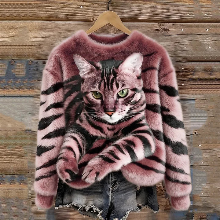 Jules - Felpa Morbida Con Motivo Tigrato e Gatto Soriano