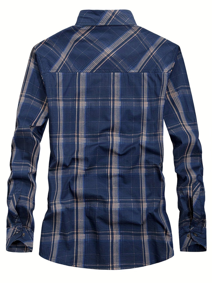 Thimos - Camicia a Maniche Lunghe in Tessuto Scozzese con Tasche Multiplu