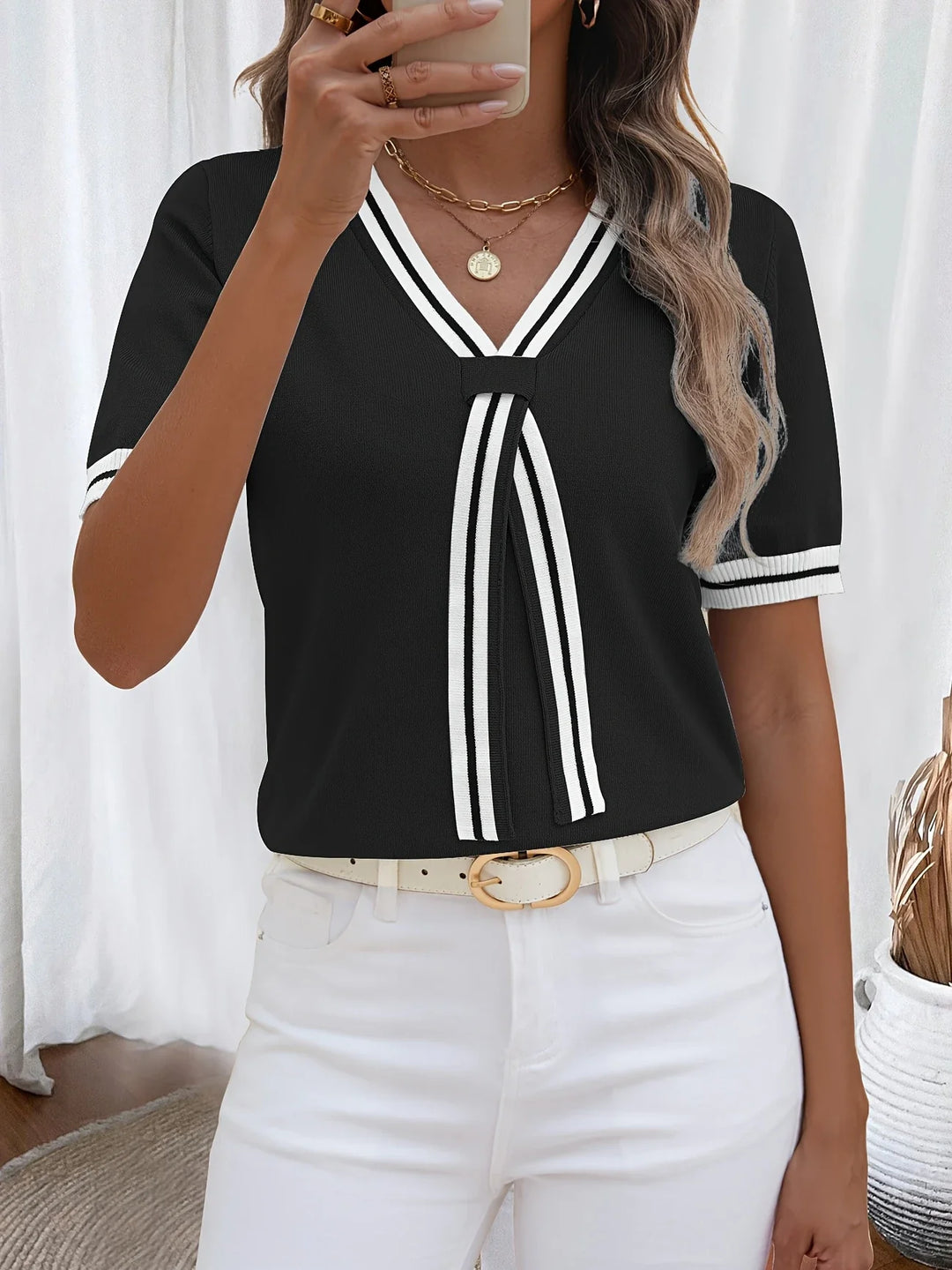 Brunella - Elegante Top In Maglia Con Scollo a V
