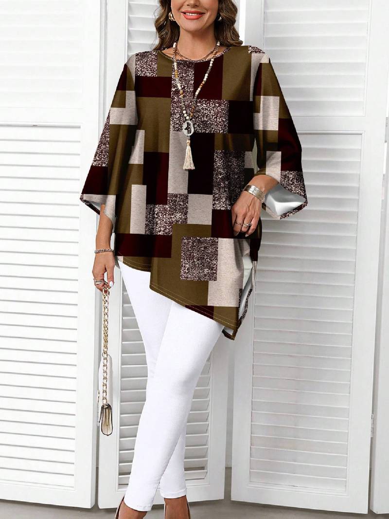 Nurit - Camicetta Oversize a Quadri Con Stampa e Maniche Corte