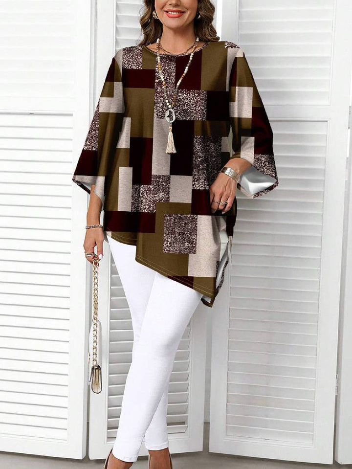 Nurit - Camicetta Oversize a Quadri Con Stampa e Maniche Corte