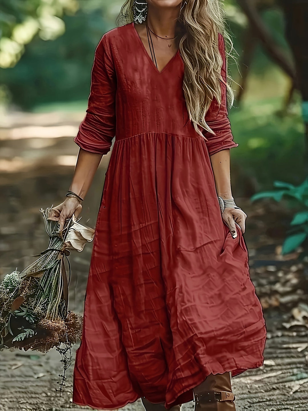 Shirron - Abito Lungo Alla Moda Con Scollo a V