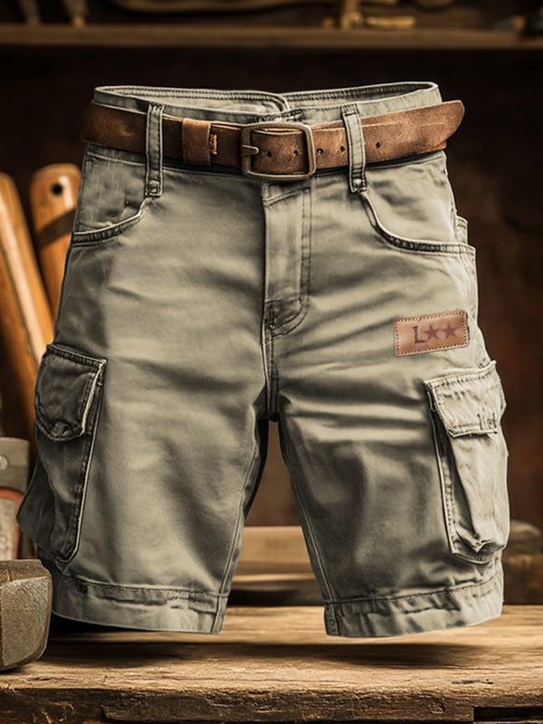 Pantaloncini cargo multiuso da uomo in tessuto ripstop retrò per attività outdoor