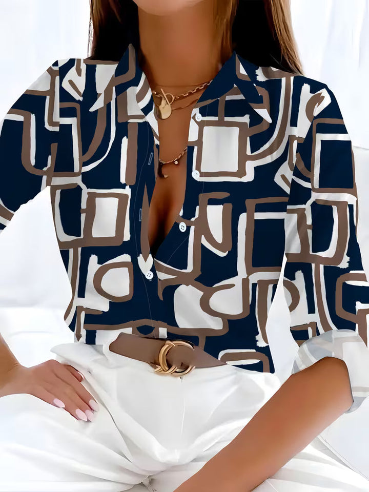 Fizana - Camicia Casual in Chiffon Con Stampa Geometrica