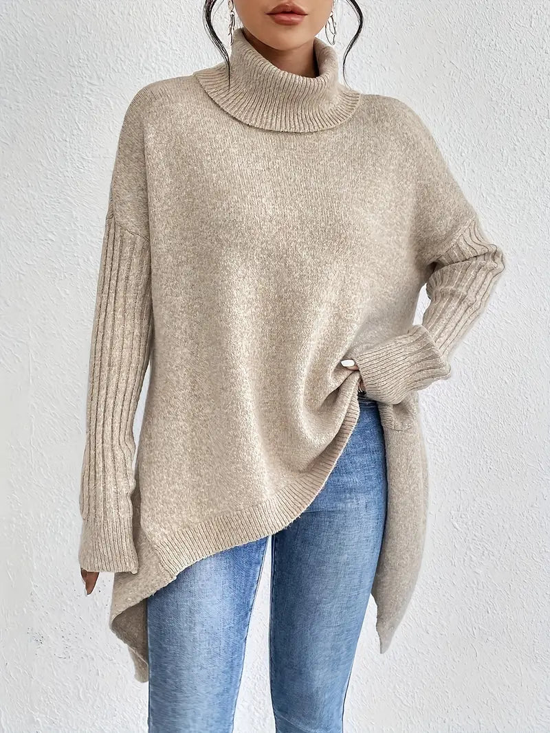 Laora - Maglione Casuale a Maniche Lunghe Con Collo Alto
