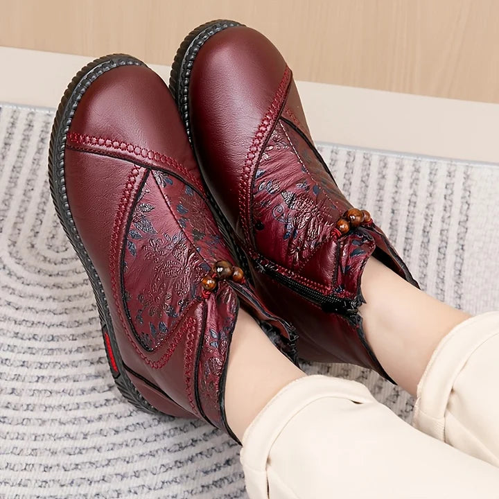 Robbie - Stivaletti Vintage In Pelle Con Motivo Floreale