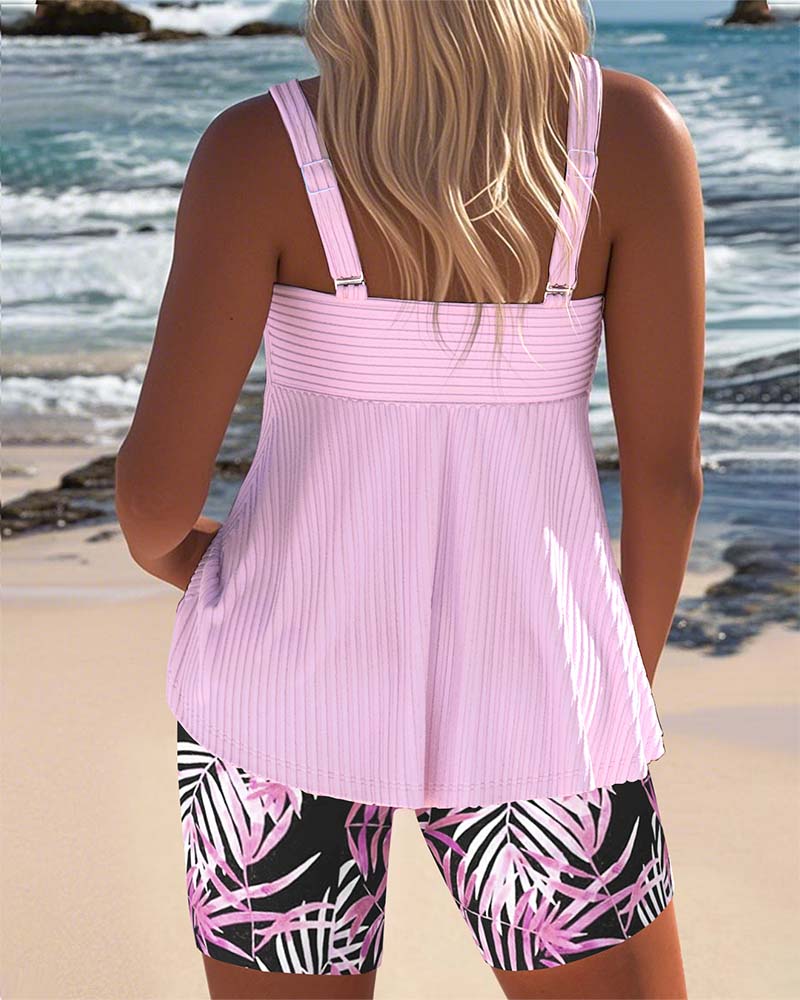 Varyla - Top Tankini a Righe con Pantaloncini da Spiaggia Stampati