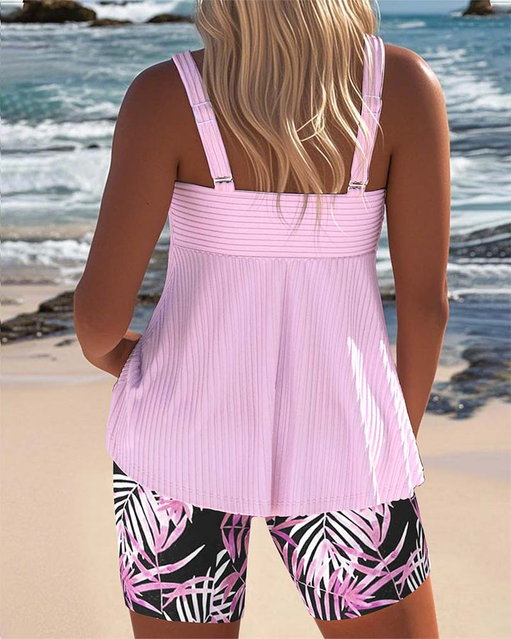 Varyla - Top Tankini a Righe con Pantaloncini da Spiaggia Stampati