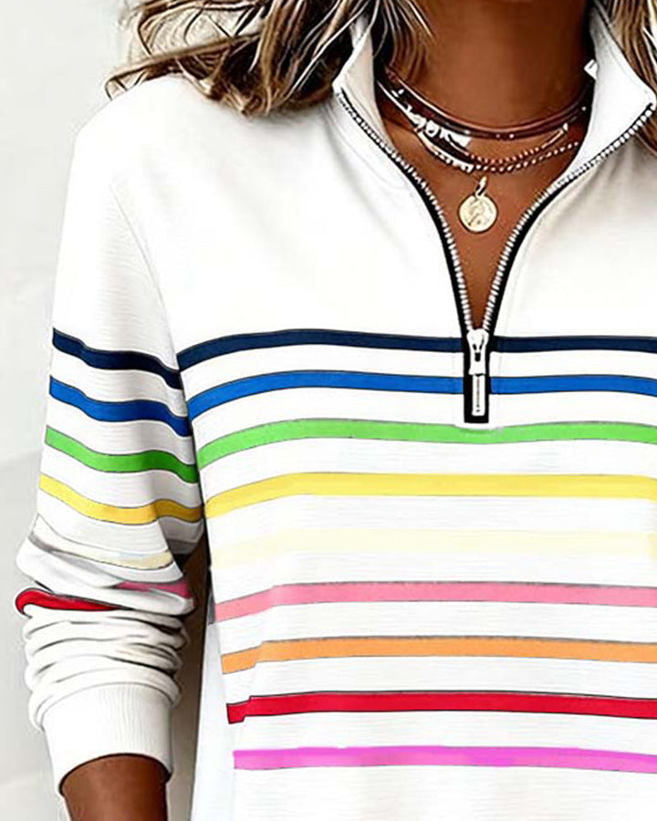 Josyna - Felpa a Righe Con Zip a un Quarto