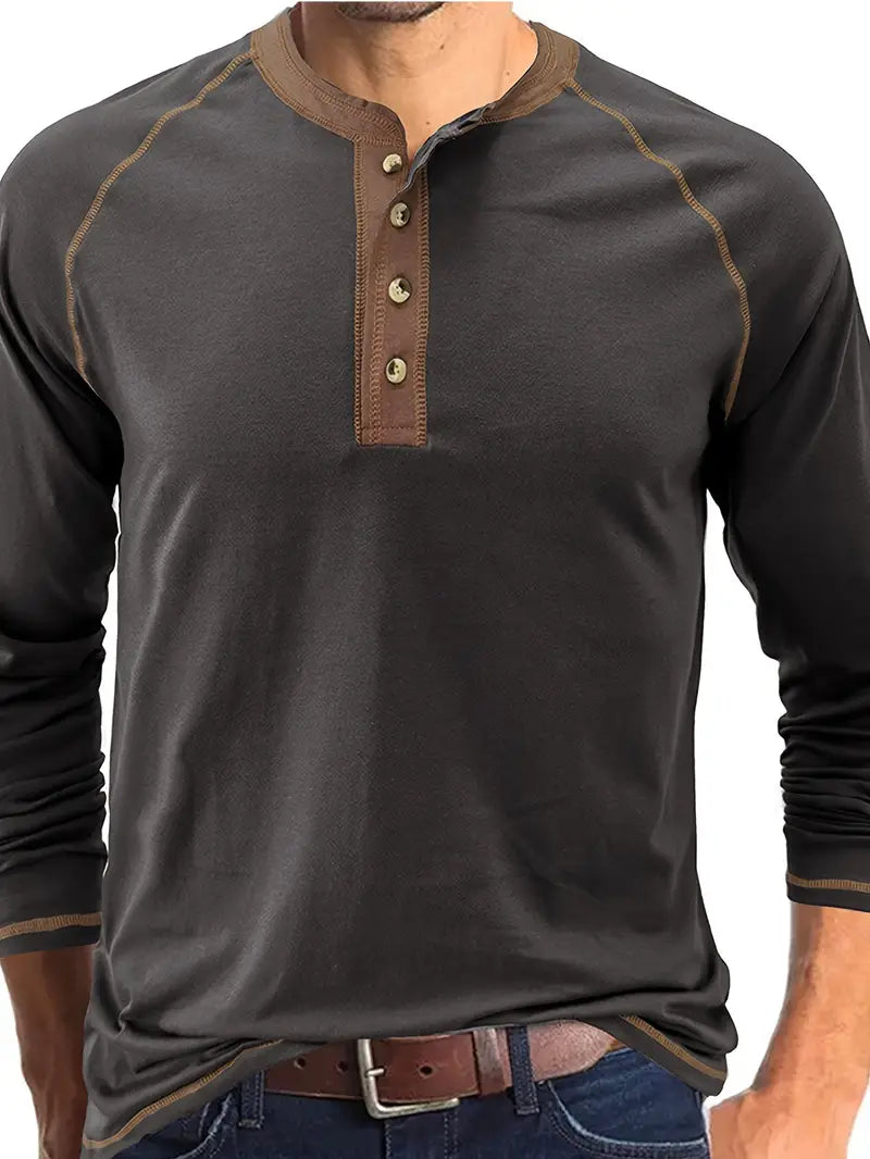 Sharma - Camicia Henley a Maniche Lunghe Con Collo Rotondo
