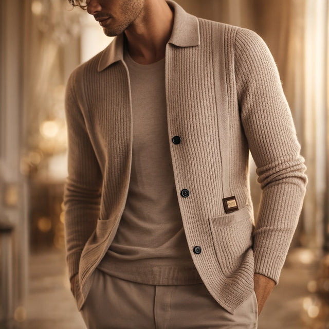 Nawed - Cardiigan Slim Fit Con Revers in Maglia