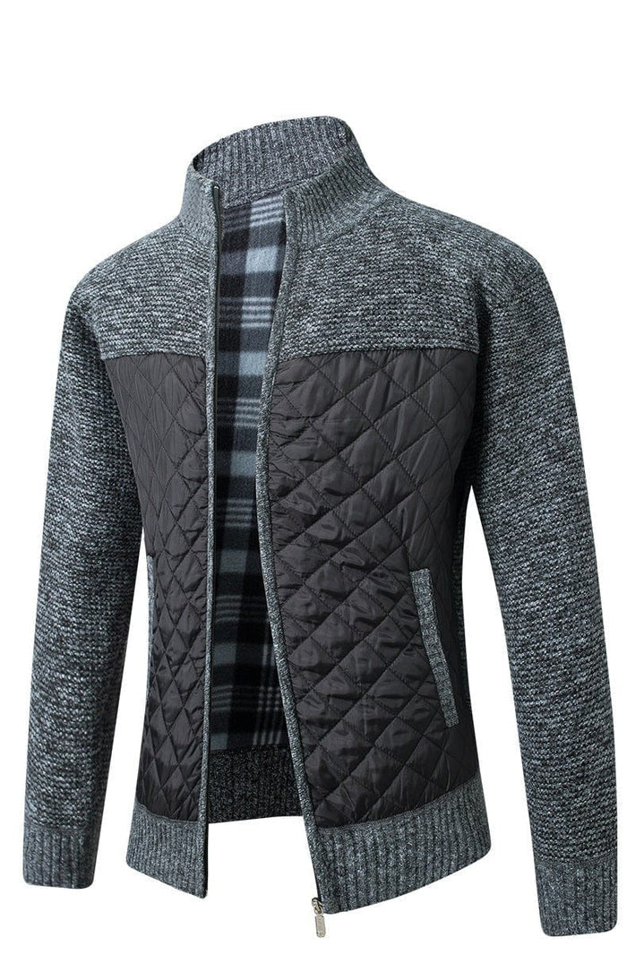 Liman - Cardigan in Maglia Con Pannello Trapuntato E Zip Integrale