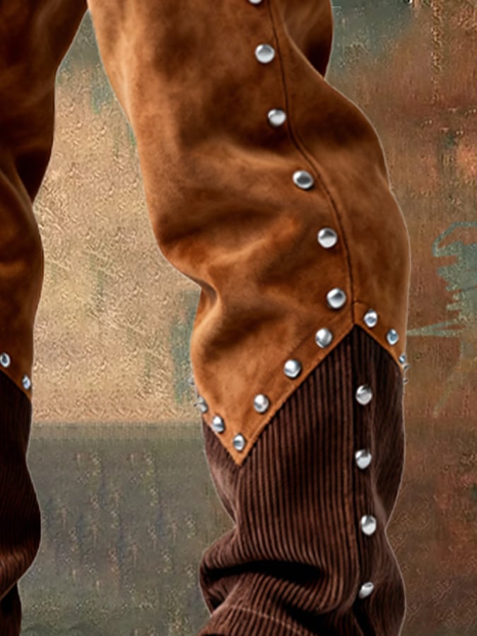 Overton - Pantaloni Vintage Da Avventura Outdoor In Velluto a Coste Con Cuciture e Nappine