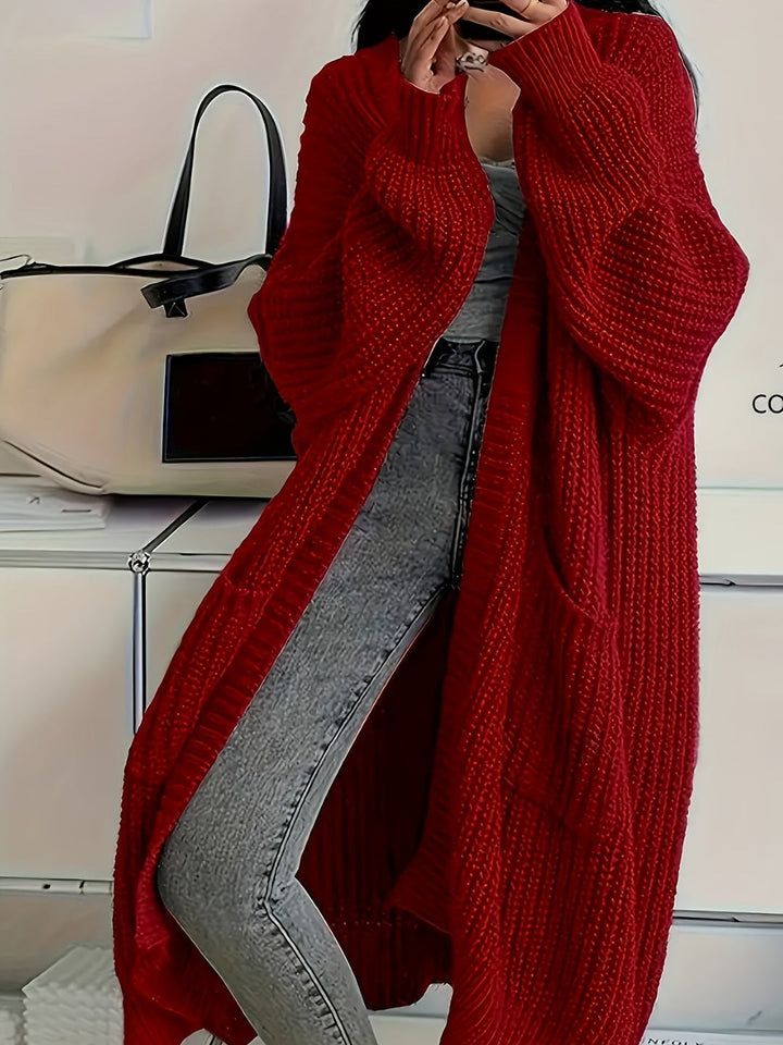 Ludivine - Comodo Cardigan Lungo in Maglia Con Apertura Frontale E Tasche