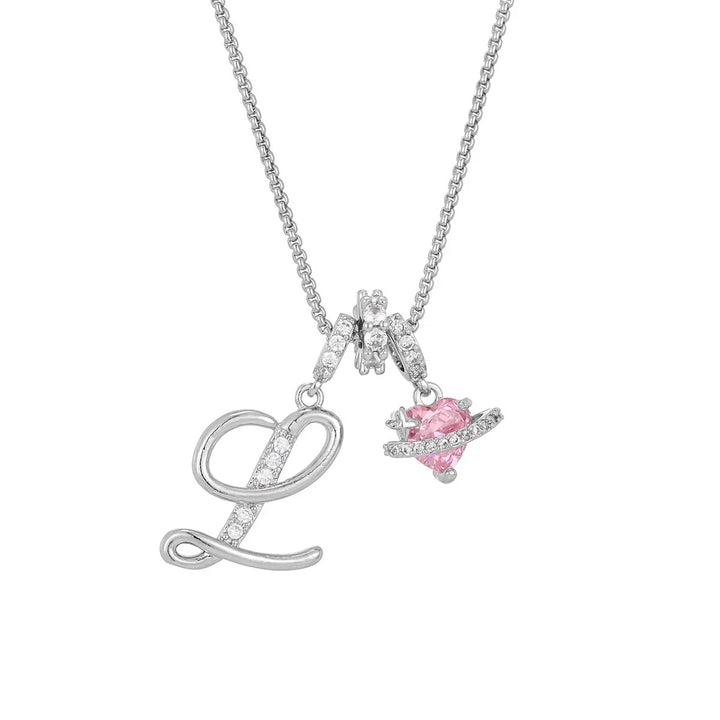 Nerute - Collana Con Iniziale e Ciondolo a Forma di Cuore Rosa