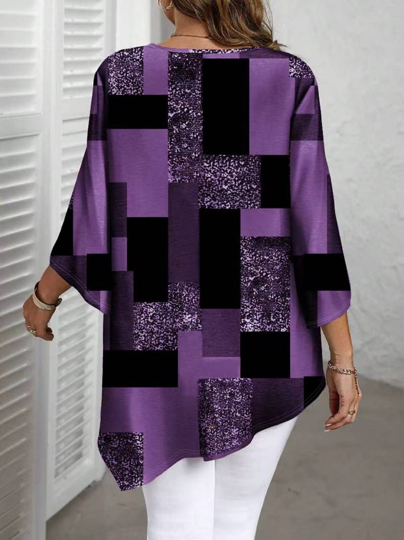 Nurit - Camicetta Oversize a Quadri Con Stampa e Maniche Corte