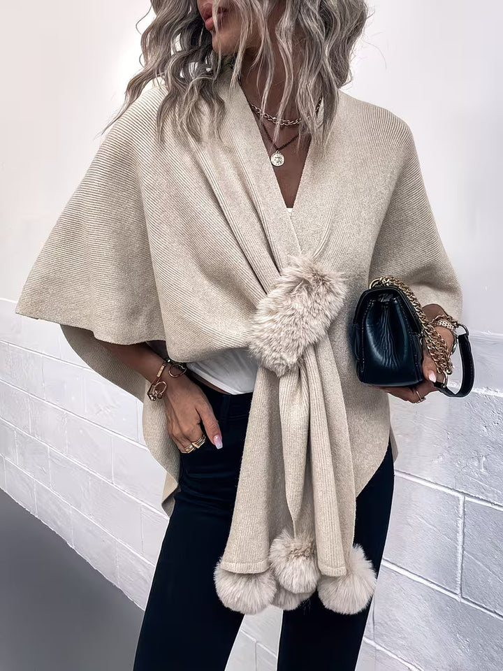 Maebry - Cardigan Scialle Lavorato a Maglia con Cappuccio Rotondo
