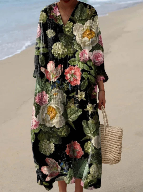Zylina - Abito Midi Con Scollo a V e Stampa Floreale