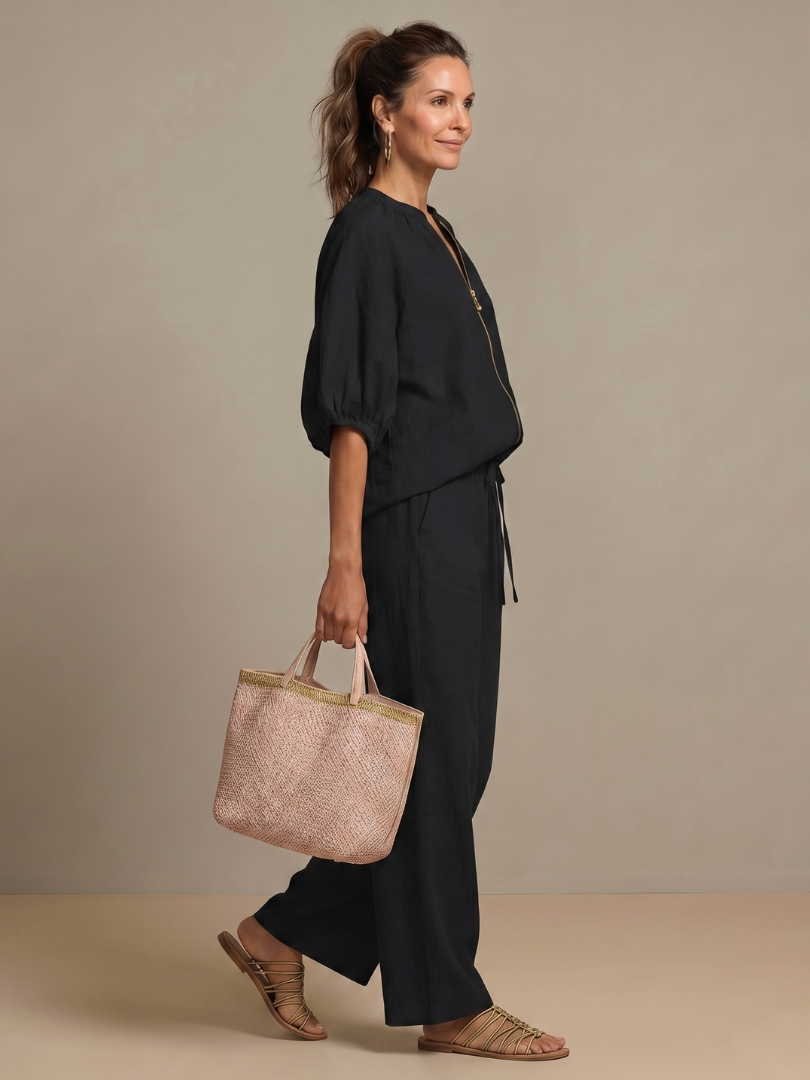 Sharina - Set Composto Da Camicetta Con Zip E Pantaloni a Gamba Larga