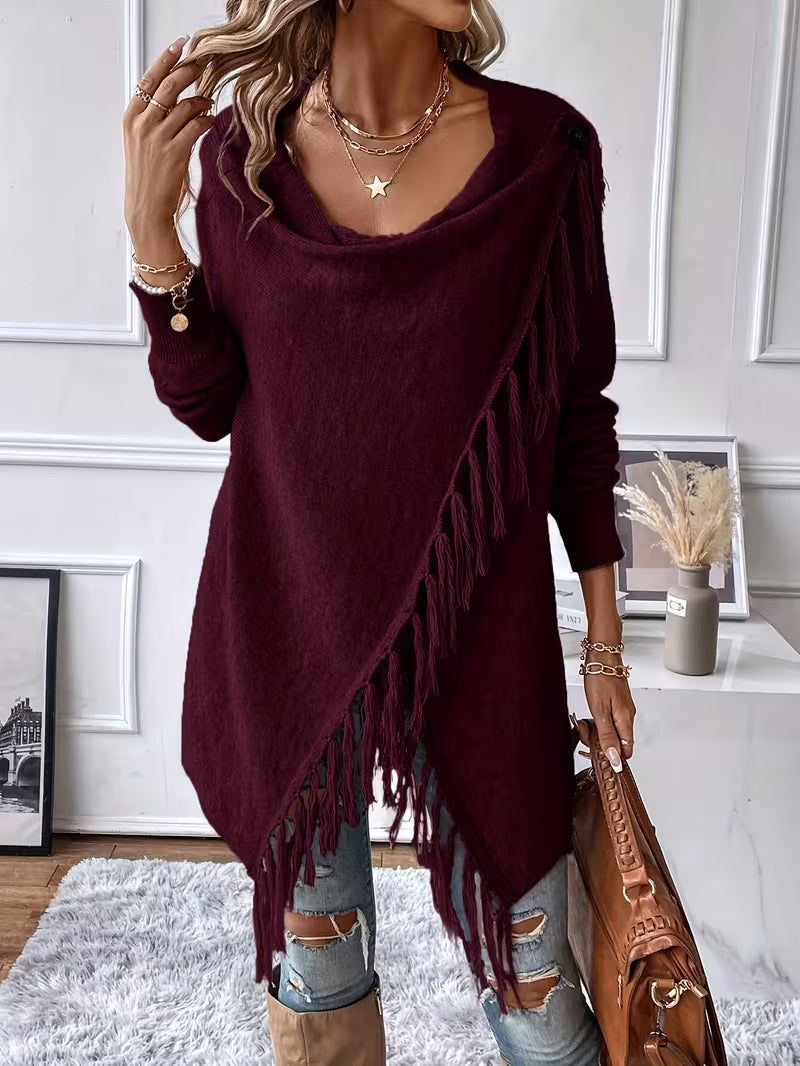 Busra - Cardigan Con Scollo Drappeggiato E Bordi Con Frange